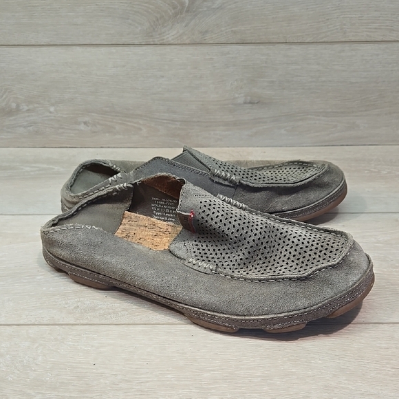 Olukai Men's Moloa Kohana Leather Gray Loafers Slip On Shoes Sz 11.5 - Picture 1 of 15